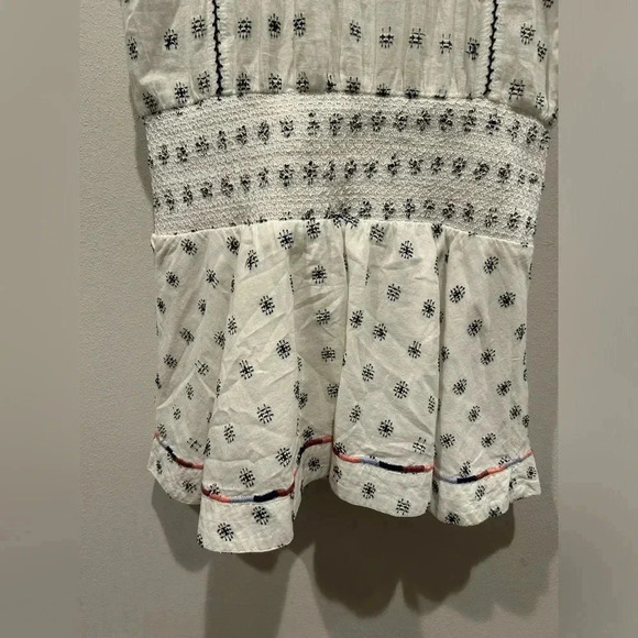 SAYLOR Bohemian White Short Sleeve Smocked Mini Dress / Size Medium - Picture 2 of 7